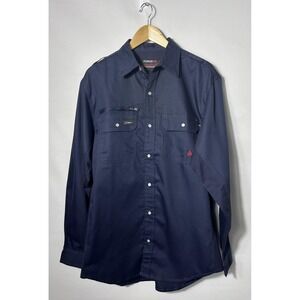 FORGE FR Shirt Mens Large Navy Ripstop Vent Snap Lightweight Workwear Cotton